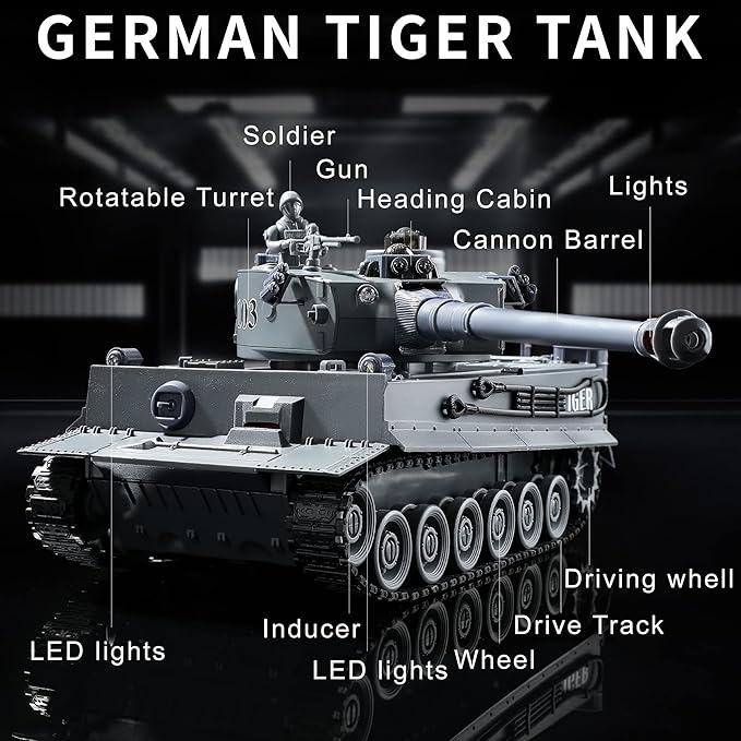 RC Military Tank WW2 Tiger I Army Tank Toy with IR Battle 2.4GHz Remote Control Military Vehicles with Lights &amp Rotating Turret Gift for Boys Kids Adults &amp Collectors