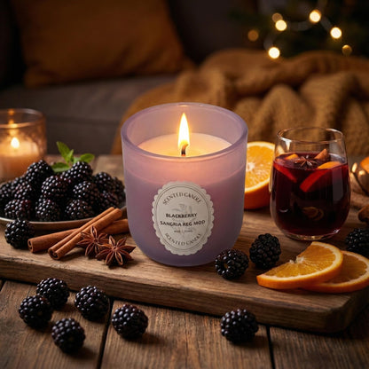 BlackBerry Sangria Reg Mod Scented Candle 8oz – CW Studio Color Glass Jar — Hand-Poured Soy & Paraffin Wax – Clean Burn, Smokeless, Up to 30 Hours, Home Decor & Gift Giving