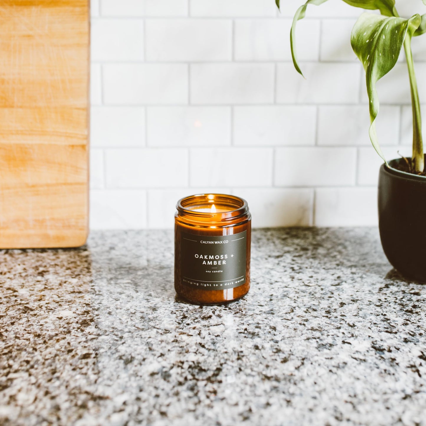 Calyan Wax Co. Oakmoss & Amber Scented Candle - 57 Hour Burn - Luxury Clean Soy Wax Candles - Long Lasting Amber Glass Jar Candle for Home - 7.2oz