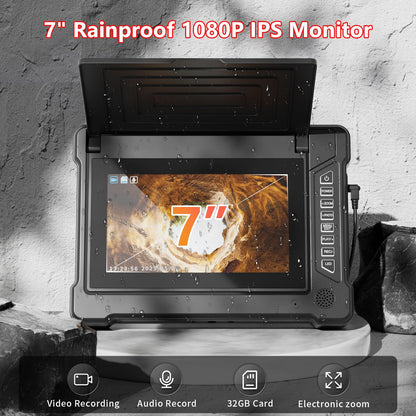 Sewer Camera 100ft/30M 7" Rainproof IPS Screen Pipe Drain Inspection Camera DVR Recorder with Meter Marker 23MM 1080P Industrial Borescope 32G Card for Drain Pipe Plumbing