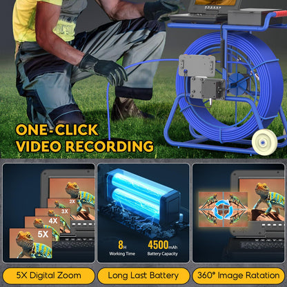 Anysun Sewer Camera Self Leveling with 512Hz Sonde, 9MM 330Ft Thicker Cable w/Wheel, 32MM IP68 Camera, Distance Counter, 1-Touch Video/Audio, 10" Adjustable Screen, Pipe Inspection Camera w/ 32G Card