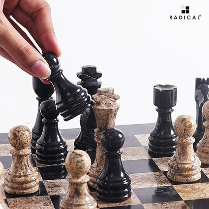 Radicaln Marble Chess Figures 3.5'' Inches Black and Coral Handmade Travel Chess Set and Figure for Adults Board Games Ideal Chess Pieces