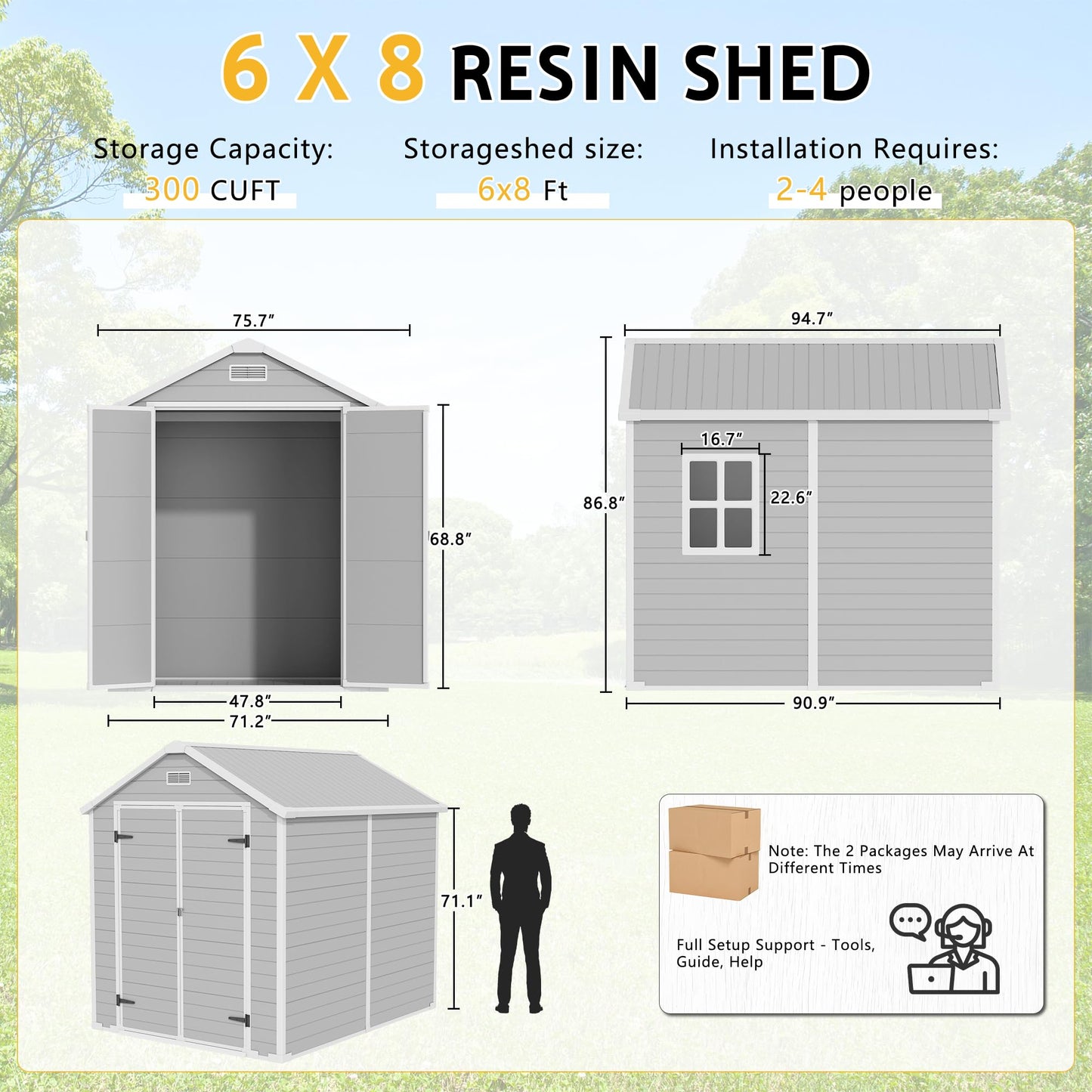 PIPLEO 6x8 FT Resin Outdoor Storage Shed with Floor, Plastic Garden Storage Shed with Lockable Door & Vent, All Weather Versatile Tool Shed for Backyard, Patio, Lawn, Cloud Gray (6x8 FT)