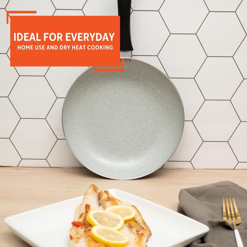 IMUSA Premier Ceramic Nonstick Frying Pan 9.5 in Aluminum Skillet with Cool Touch Handle Gray Speckled Coating Matte Black PTFE-Free Dishwasher Safe for Healthy Cooking