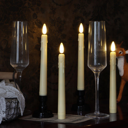 yunsheng Battery Operated LED Window Candles with Remote Timer, 8 Inches Ivory Flameless Taper Flickering Candles, Removable Black Candlesticks and Suction Cups, Holiday, Home Decor, 6 Pack
