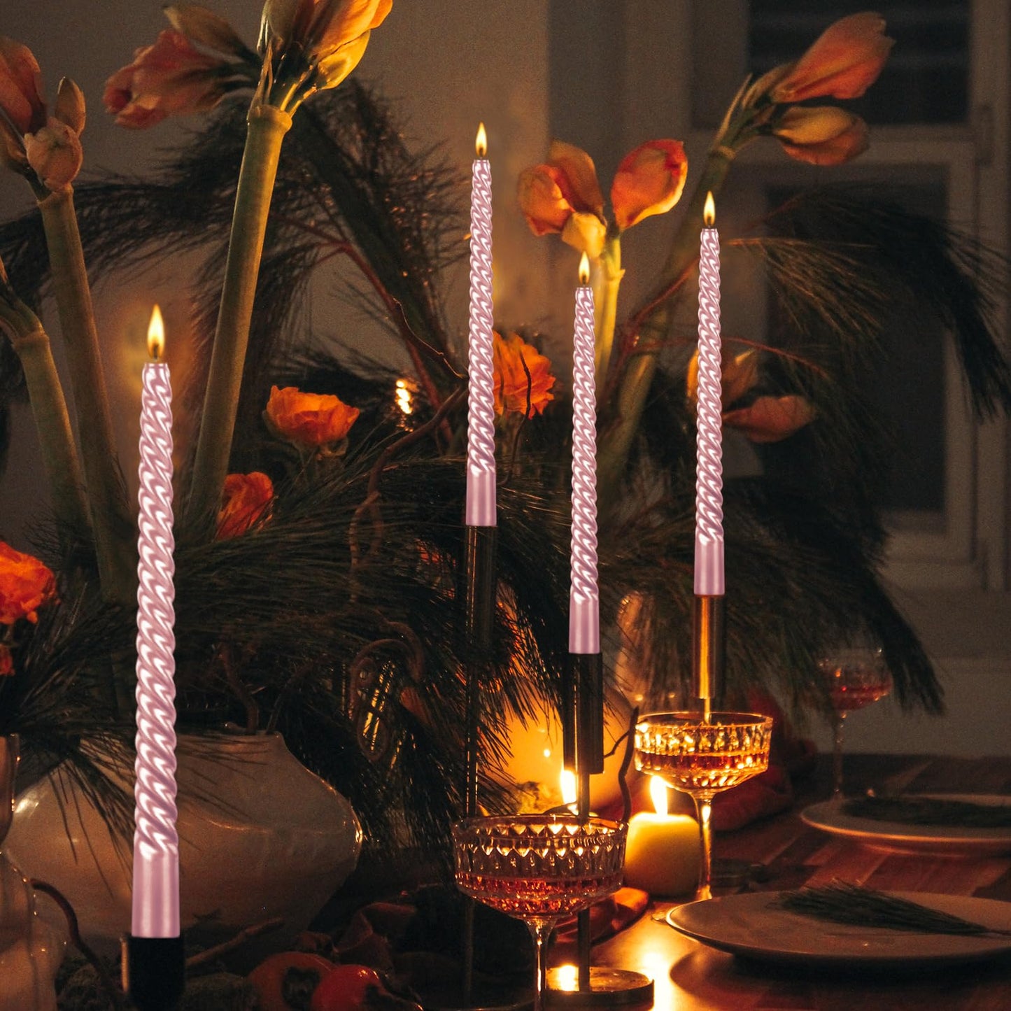 Kemladio 8 pcs 10 inch Taper Candles,Burning Unscented Tapered 7.5 hrs,Fancy Dinner,Tall Candle Sticks, Halloween Party Decorations (8pcs, Pink)