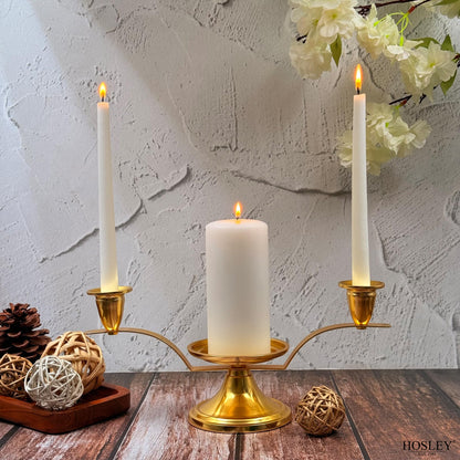 Hosley Gold Metal Unity Candle and Holder Set for Wedding, 11.50 Inch High Cream Wedding Unity Candle Set Includes 1 Pillar and 2 Taper Candles