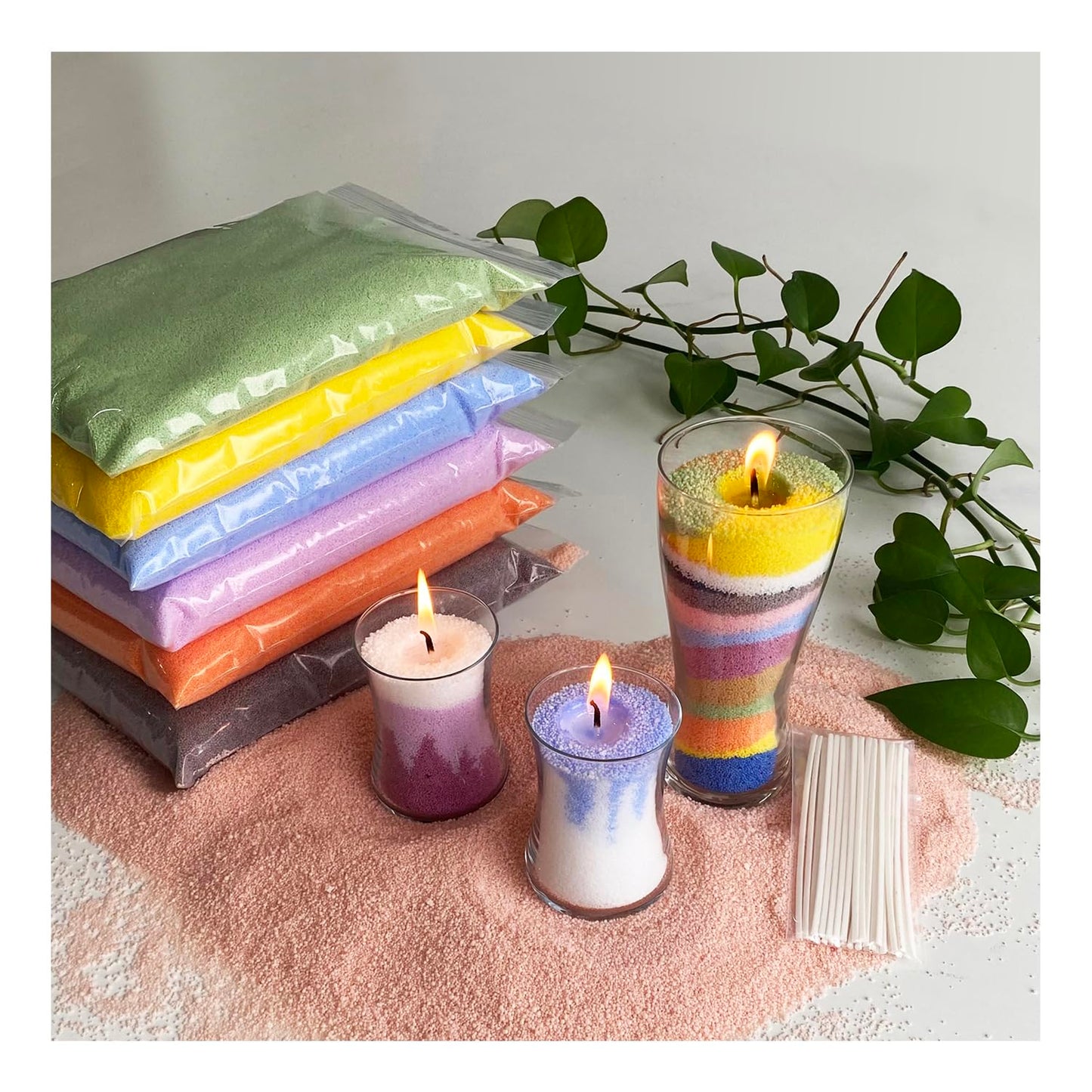 VITARIE Refillable Pearled Candle Sand 18oz, Unscented, 30 Cotton Wicks, 1.1lb Long Burning, Candle Making Kit, Pumpkin
