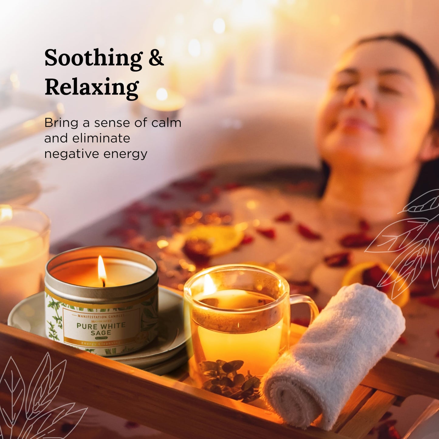 Magnificent 101 Long Lasting Pure White Sage Scented Candle - 6 oz - 35 Hour Burn - Natural Soy Wax Smudge for House Energy Cleansing, Positive Vibes & Manifestation