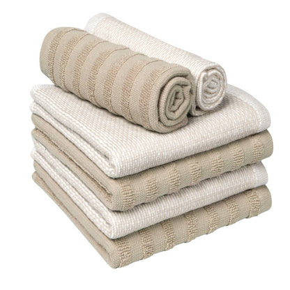 Bumble Premium Dish Cloths 13"x13" (6 Pack) | 100% Natural Ring Spun Cotton | 400 GSM | Highly Absorbent & Soft |Yarn Dyed & Solid Dyed Terry Dish Cloth Set - Tan