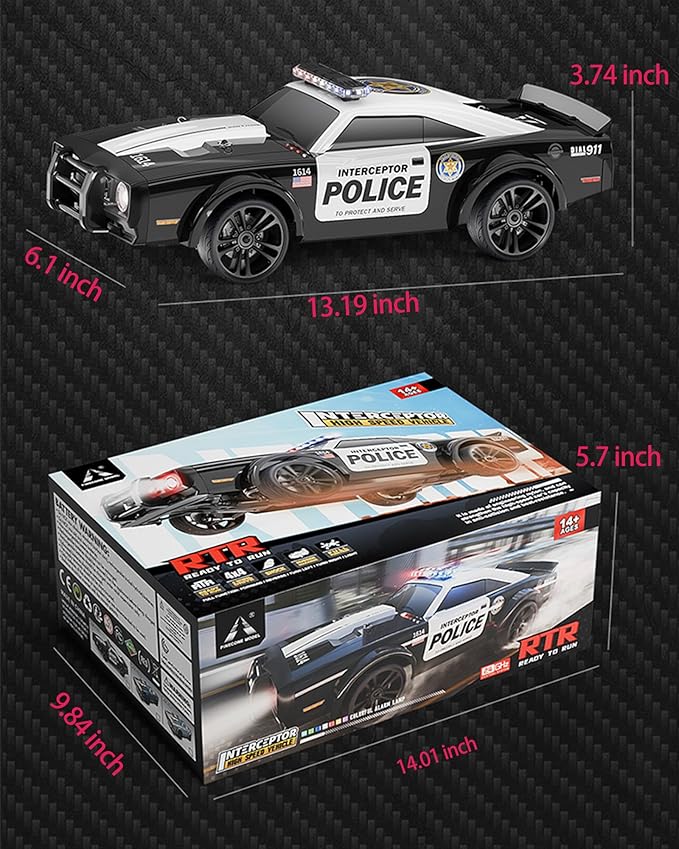 SG1614 RC Drift Car 2.4GHz 1:16 Scale 4WD High Speed Remote Control Cars Drift Police Car Model Equipped with Cool Lights and Drift Tires