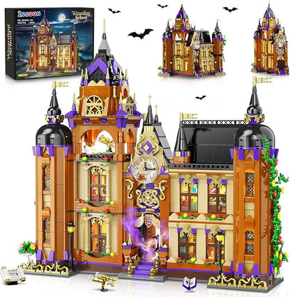 Magic School Building Set with Light Easter 3 Style Modes Big Castle House Construction Model with Potion Shop 1960 PCS Clock Tower Home Decor Building Blocks Gift for Adults Boys Girls 12+
