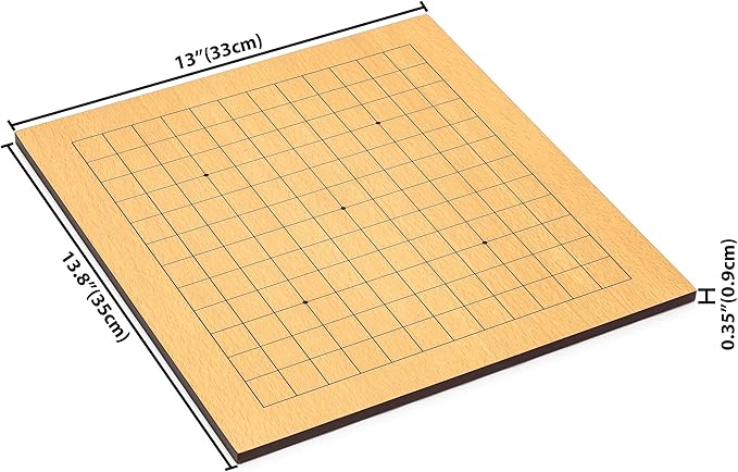 Yellow Mountain Imports Beechwood Veneer (0.4-Inch) Etched Beginner's Reversible 9x9/13x13 Go Game Set Board with Double Convex Melamine Stones - Classic Strategy Board Game (Baduk/Weiqi)