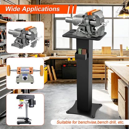 LMYYGOO Bench Grinder Stand, Heavy-Duty Floor Pedestal with 13.77" x 9.84" Mounting Plate, 32.67" Height, Pre-Cut Slots & Water Pot, Compatible with Bench Grinders, Vises, Drill Press and More