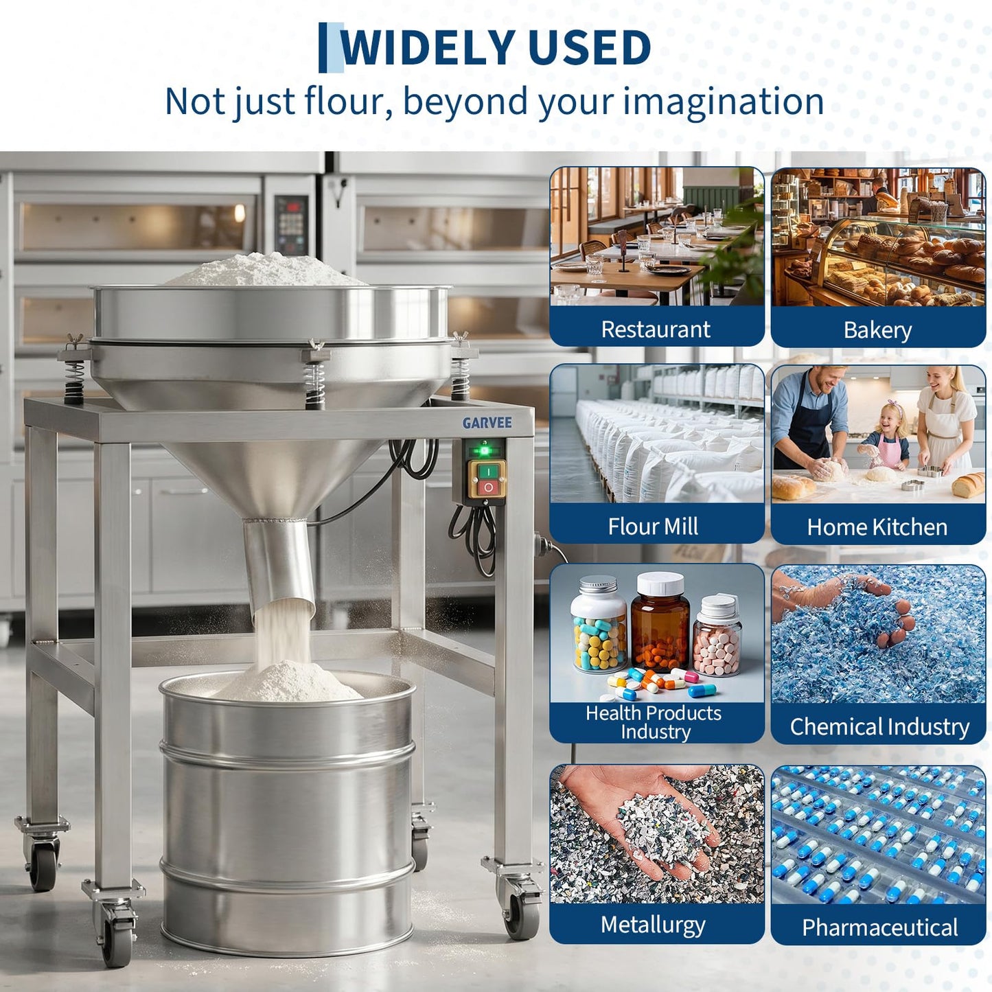 Commercial Automatic Electric Sifter Shaker Machine, Automatic Powder Sifter Machine with 40 Mesh & 100 Mesh Screens, Wheels, for Baking Powder Grain Particles Food Industrial Processing