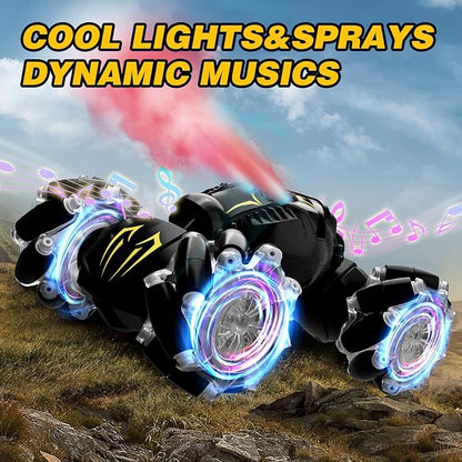 Remote Control Car for Boys 8-12 4WD Gesture Sensing RC Stunt Car 2.4Ghz with Lights Music Sprayer RC Cars for Boys Age 4-7 8-12 Hand-Controlled Cars Toys Birthday Gifts for Kids Girls Black
