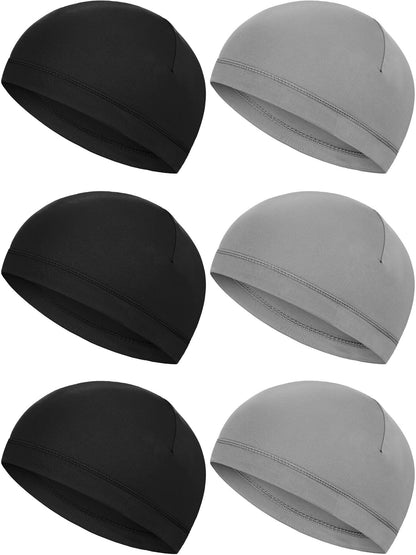 Boao 6 Pieces Cooling Skull Caps Helmet Hard Hat Liner Sweat Wicking Running Beanie Cycling for Men Women(Large,Black, Grey)