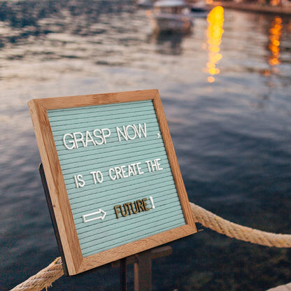 Blue Felt Letter Board - 10x10 Inch, Pre Cut & Sorted 725 Letters, First Day of School Sign, Changeable Message Board for Classroom & Farmhouse Wall Decor