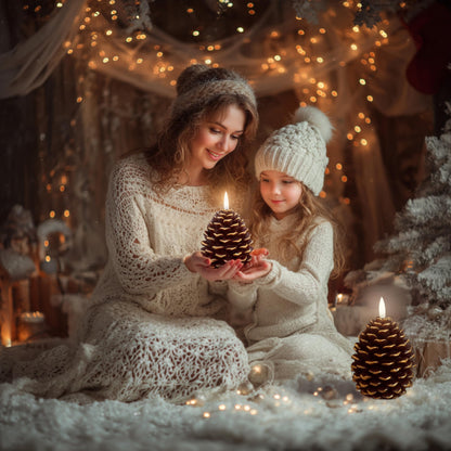 AXYLEX Pine Cone Candles Battery Operated, Pinecones with Remote and Timer, LED Flameless Real Wax Flickering Candle for Christmas Decor. H 5.5 Inch, Pack of 2 (Golden-Brown)