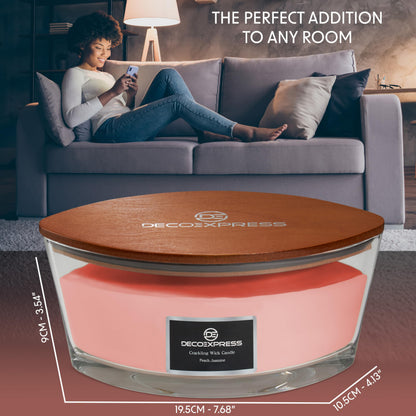 DECO EXPRESS Scented Candles, Crackle Double Wick Candles, Long 50 Hours Burn Time, Home Decor & Gift Ideas (Peach Jasmine)
