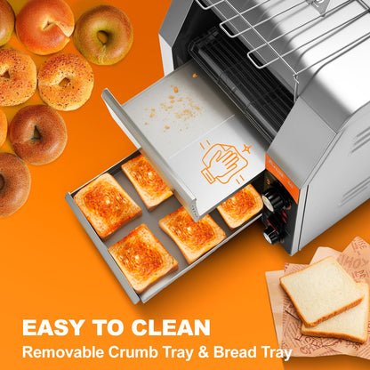 Anatole Commercial Conveyor Toaster 400 Slices/Hour Stainless Steel Electric Toaster Oven Heavy Duty 1700W for Bun Bagel Bread Waffle Coissant Buffet Restaurant Cafe Hotel