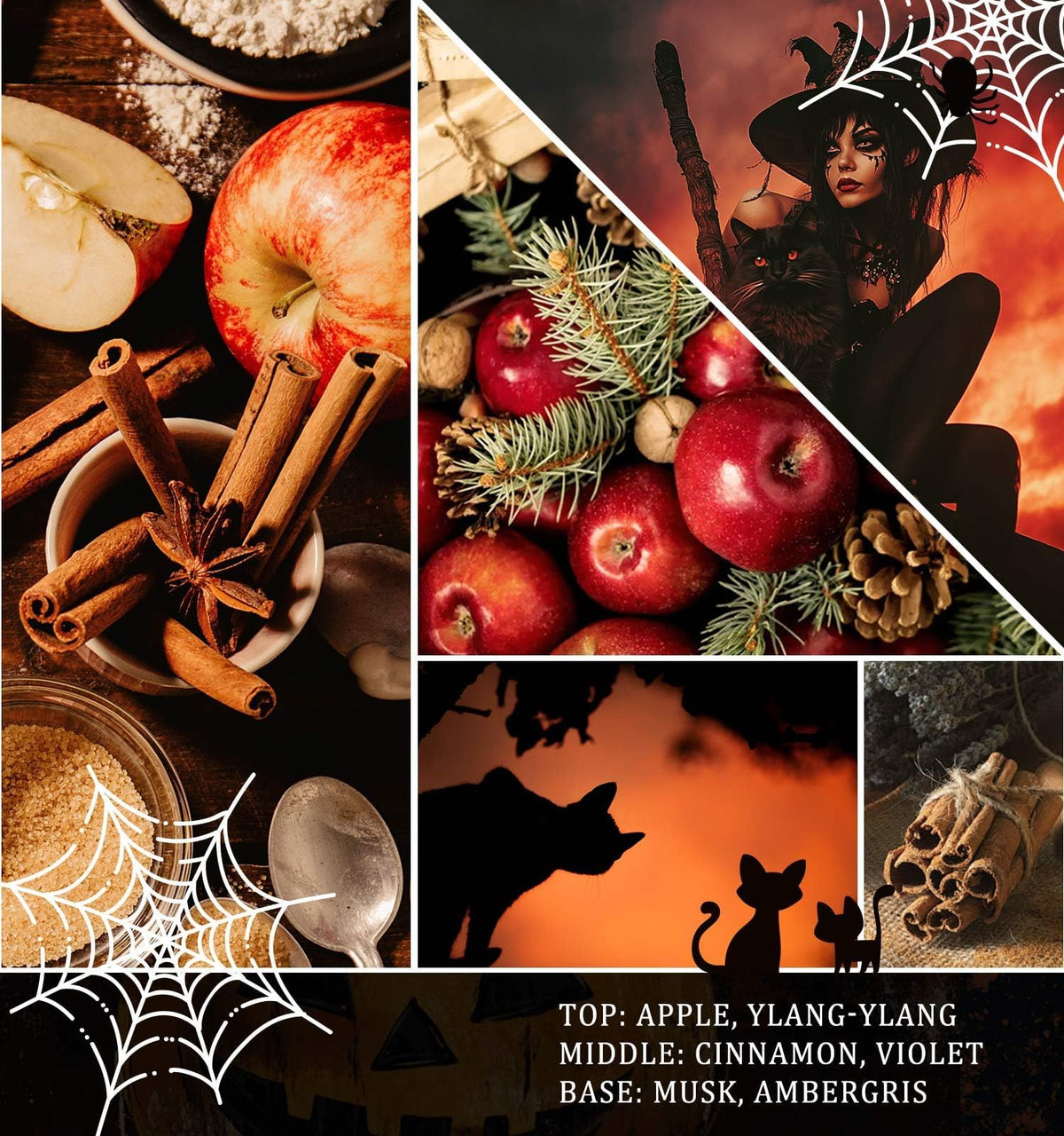 Halloween Decor Indoor-Halloween Gifts Candles for Women with LED Witch, Fall Candles with Apple Cinnamon Scent Over 40 Hours of Burn Time, Gift for Home Fall Decorations Indoor, 100% Soy Wax