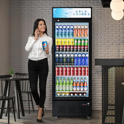 Ferueo Commercial Beverage Refrigerator, 15 Cu.ft.Display Fridge Glass Door Upright Display Door with Adjustable Shelves LED Light for Restaurant,Grocery Stores,Office