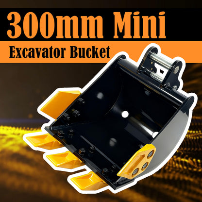 Mini Excavator Bucket 300mm with 0.98in Hole & 3.54in Span, 11.81in Trench Digger with Metal Teeth for 0.8-1.8 Ton Excavators, Digging Bucket with Manganese Steel Attachment (300mm/11.81inch)
