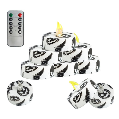 FCMSHAMD Halloween Bat Flameless Tealights Candles with 10-Key Remote Timer Battery Operated, 2.2 Inch Flickering LED Tea Lights Candles for Home Decoration,12 Pack