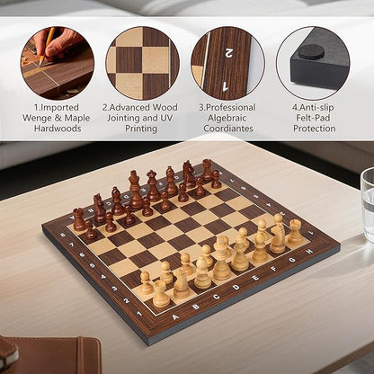 Wooden Chess Board 16 Inch - Professional Tournament Chessboard Only Premium Wood Board Game with Notation Scratch-Resistant UV Coating Portable Table Chess Board No Pieces with Gift Package