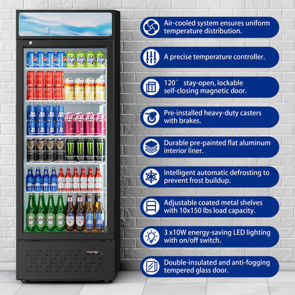 Beverage Cooler Commercial Refrigerator 15.2 Cu.Ft. Glass Door Display Refrigerator with LED Light, 5 Shelves, Display Commercial Beverage Refrigeratorfor Restaurant Cafe Bar Store (15.2 Cu.Ft.)