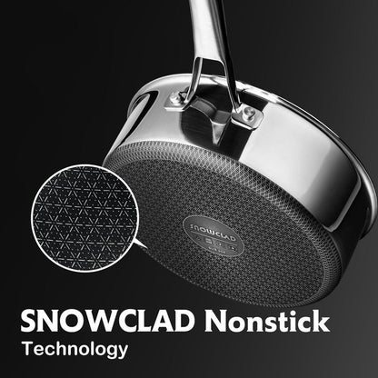 SNOWCLAD Frying Pans Nonstick with Lid,Hybrid Non Stick 5 Quart Saute pan,PFOA Free Cookware,Stainless Steel skillet,12 inch Deep Saute Pan,Dishwasher&Oven Safe,Works on All Cooktops