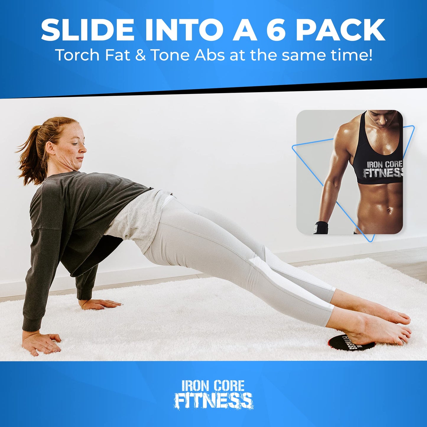 2 x Dual Sided Gliding Discs Core Sliders by Iron Core Fitness | Ultimate Core Trainer | Gym, Home Abdominal & Total Body Workout Equipment | for use on All Surfaces