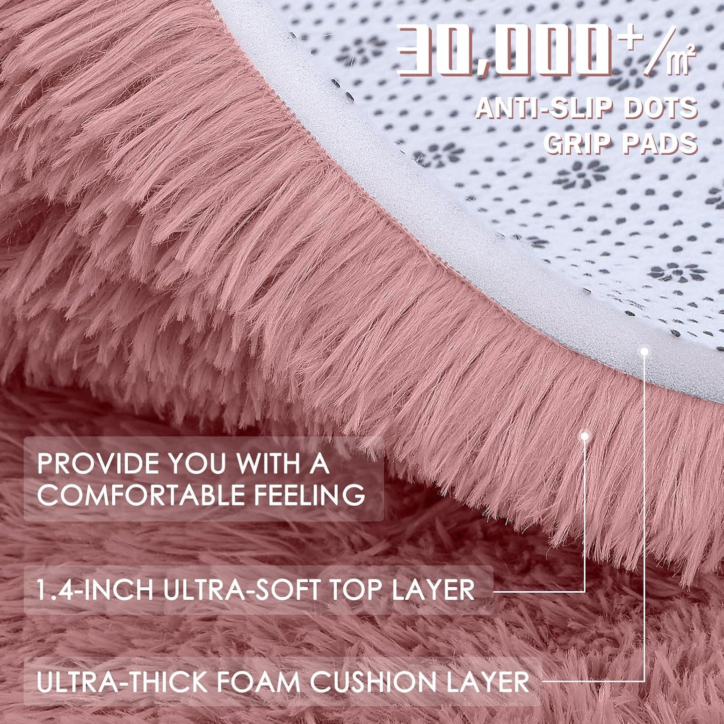 OLANLY Round Area Rug - Soft & Fluffy Pale Pink Shaggy Carpet | 5 ft Circle for Bedroom & Nursery Decor