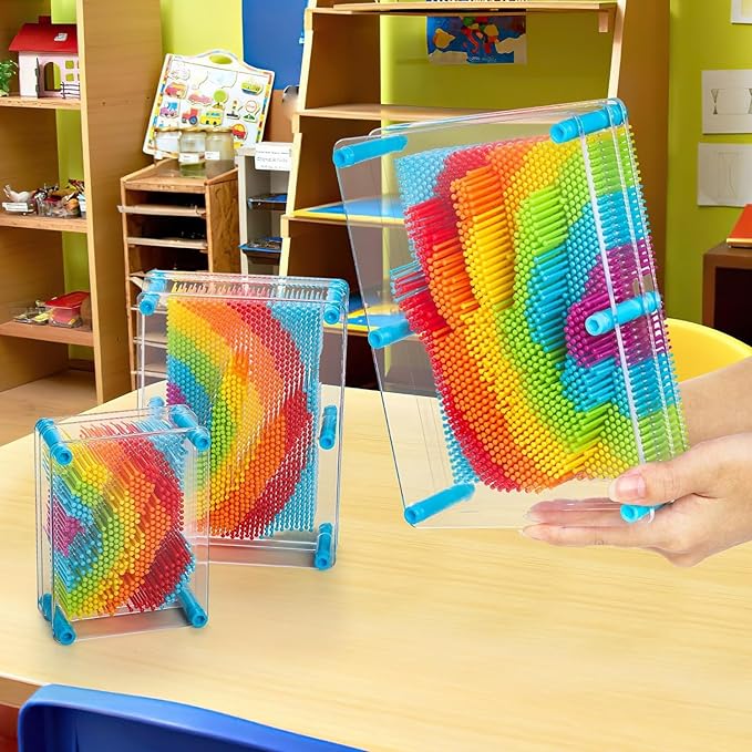 Hacaroa 3 Pack 3D Pin Art Toy Rainbow Plastic Pin Art Board Sensory Toys Pin Impression Sculpture Needle Toy for Autistic Children Kids Adults 3 Sizes