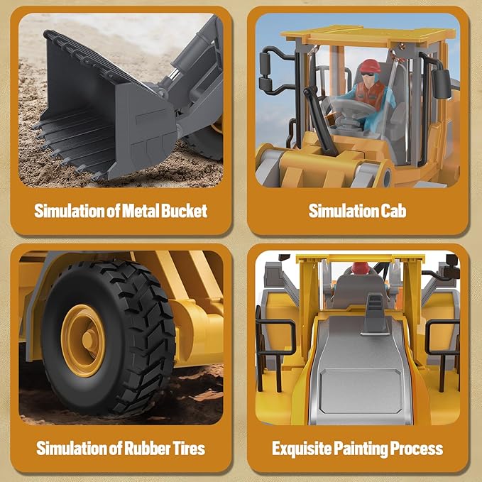 Metal RC Wheel Loader Toy | 9-Channel Remote Control Construction Truck with Realistic Lights &amp Sounds 1:20 Scale Rechargeable Vehicle for Boys Ages 3-12 STEM Engineering Gift for Kids 2025