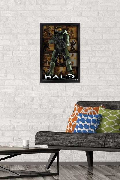 Trends International Halo - Game Key Art Grid Wall Poster, 14.725" x 22.375", Black Framed Version