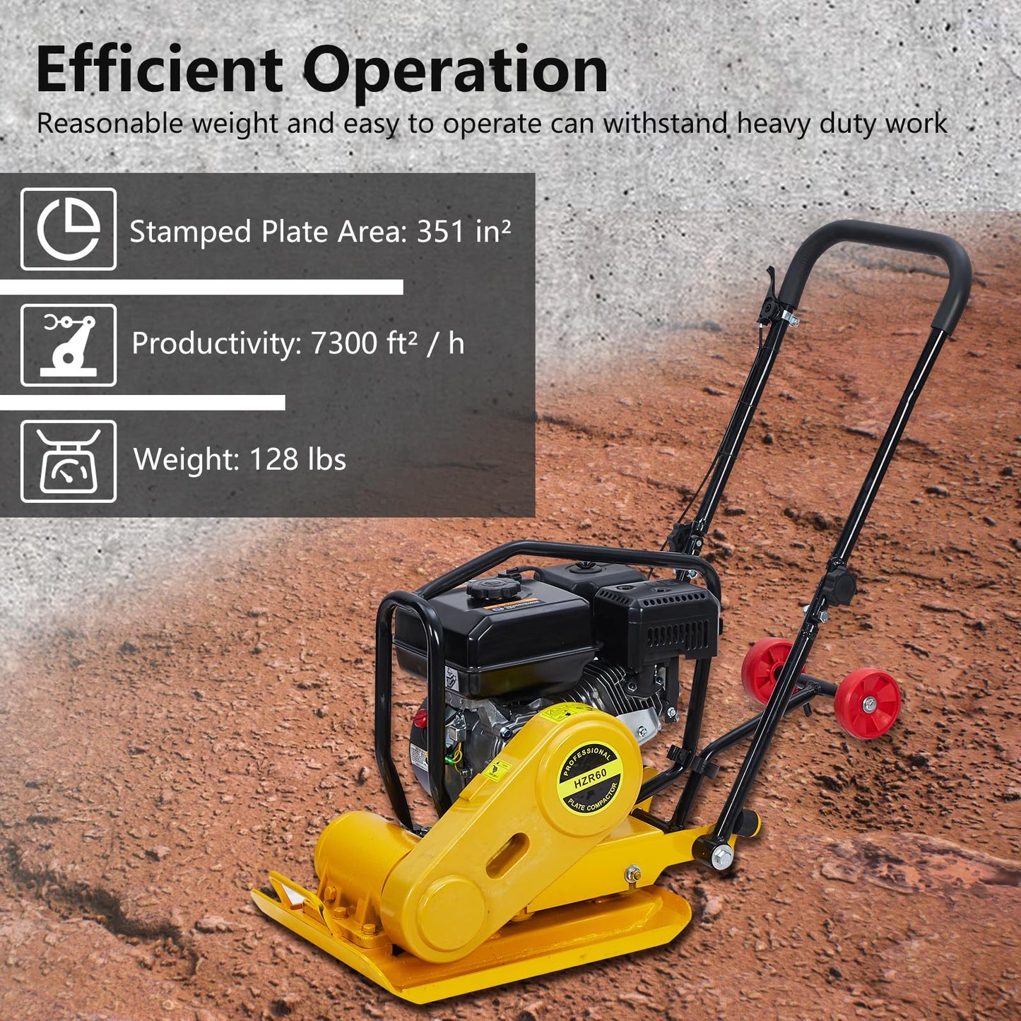 7HP Plate Compactor, 212CC Gas Engine and a Compaction Force of 4200 Lbs, 22.1 x 15.9 Inch Plate Jumping Jack Tamper, Operates At 5600 VPM, for Asphalt and Paver Landscaping Tasks