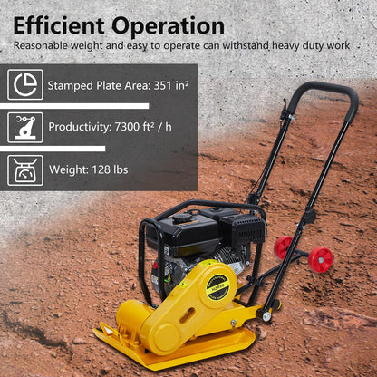 7HP Plate Compactor, Plate Compactor Tamper with 212cc Gas Engine 5,600 VPM, 4200 Lbs Force Vibratory Compaction Tamper with 22.1 x 15.9 Inch Plate for Walkways, Patios, Asphalts, Paver Landscaping