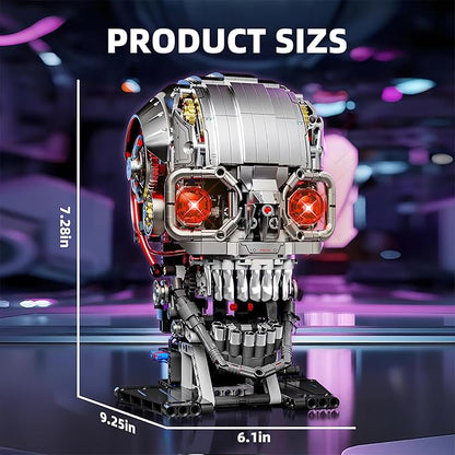 1099PCS Mechanical Skull Building Block Set3D Poseable Model with LED Light Movable Linkage Gears Display Stand STEM Toys Gift for Kids &amp Adults Perfect for Horror Fans &amp Gothic Room Decor