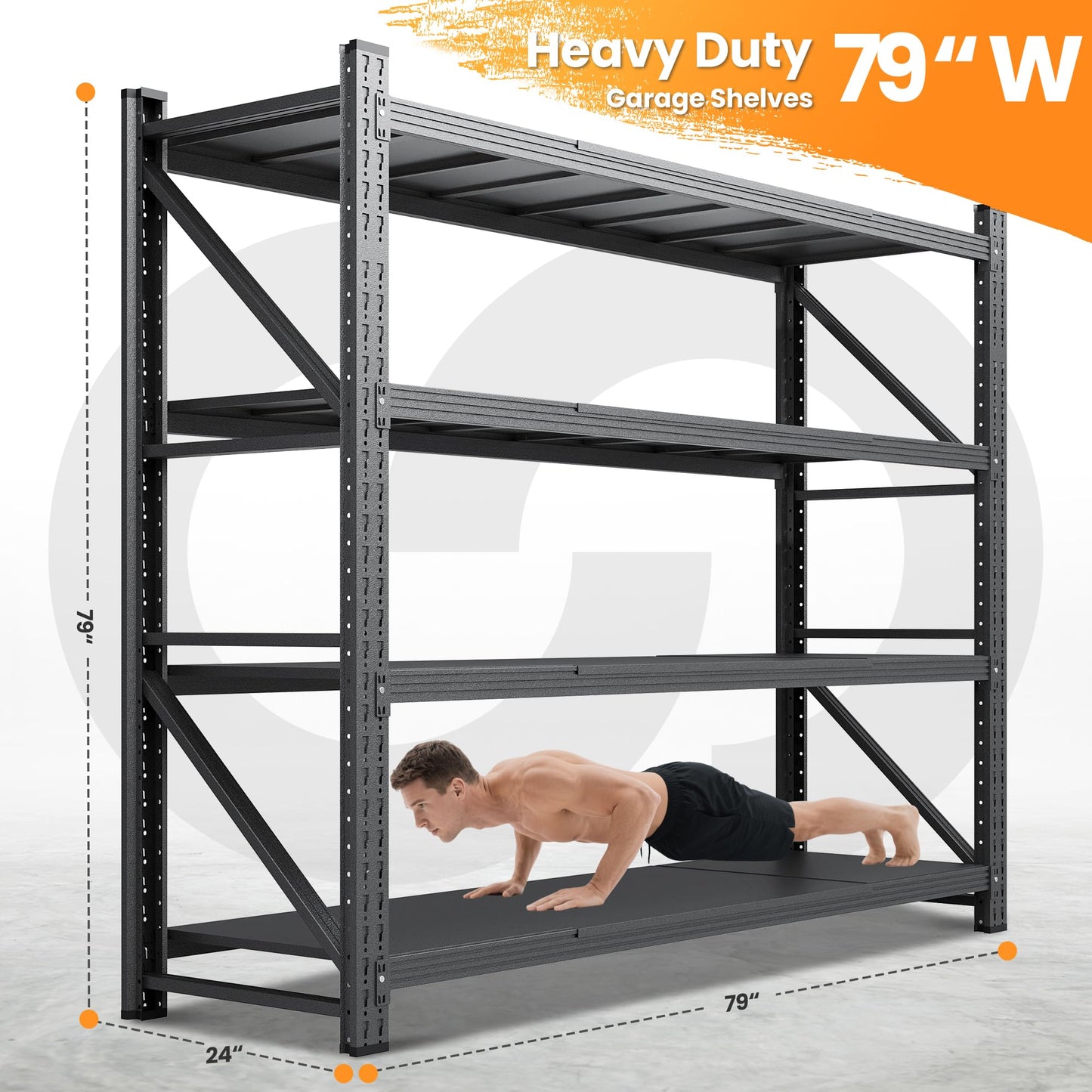 79”W Garage Shelving Heavy Duty, 6000LBS Metal Storage Shelves, 24” Deep Storage rack shelf, Steel Tall Industrial Shelving , 4 Tier Adjustable Standing Shelf for Warehouse / Shop 79"W x 24"D x 79"H