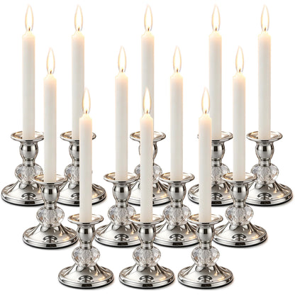 Candlestick Holders Taper Candle Holders, Candle Stick Candle Holder for Table Centerpiece, Wedding Reception, Festive Christmas Mantel Decoration or Home Decor(Silver, 6 Sets(12 Pcs))