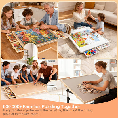 ALL4JIG 1500 Pieces Rotating Puzzle Board with 6 Drawers and Cover,24.92"x33.58"Portable Wooden Jigsaw Puzzle Table for Adults,Lazy Susan Spinning Puzzle Boards Gift for mom,Surface for Lego Building