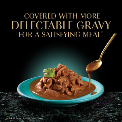 Sheba Gravy Indulgence Adult Wet Cat Food Beef Entree in Extra Gravy, 2.6 oz. Twin-Pack Trays (24 Count, 48 Servings)
