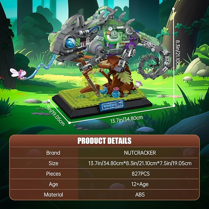 Cool Mechanical Chameleon Model Building Set for Adults Neon Body Dinosaur Animals with Light Insect Collection Building Toy Collectible Display Model Ideal Gifts (827 Pcs)
