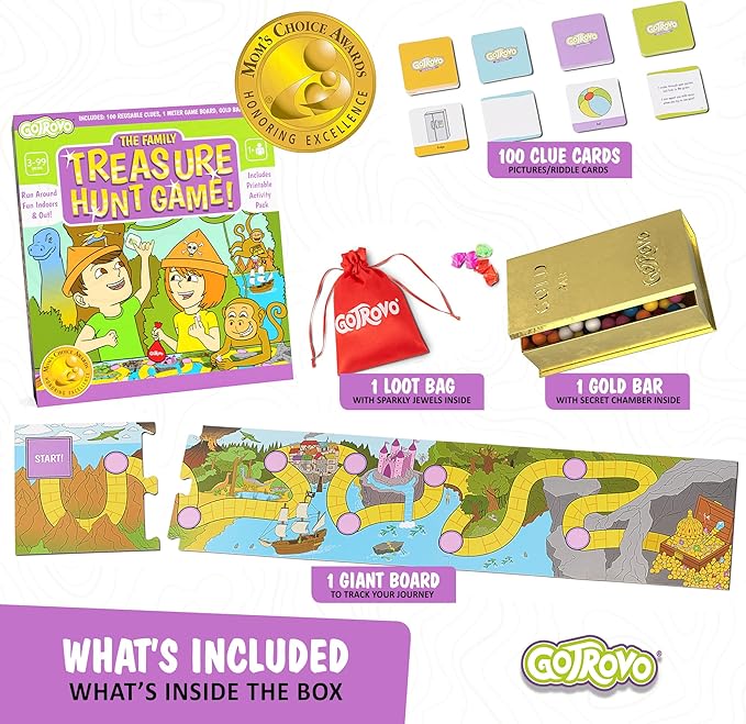 The Family Treasure Hunt Game! Indoor Adventure Board Game for Kids 4-8 Solve Clues Together to Find Jewels and a Surprise Gold Bar Reward – Great for Parties and Playdates