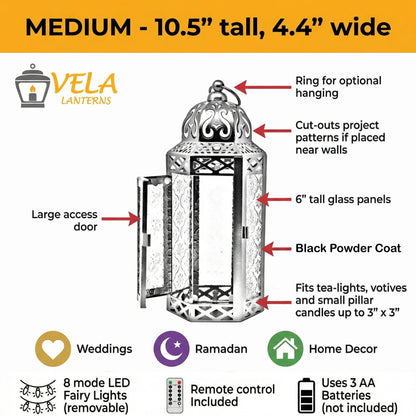 Vela Lanterns Purple Decor Candle Holder, Gothic Lamp with Fairy Lights, Fantasy Decorative Moroccan Lantern, Witchy Whimsigoth Home Decor, Metal Hanging Halloween Spooky Vampire Room Light