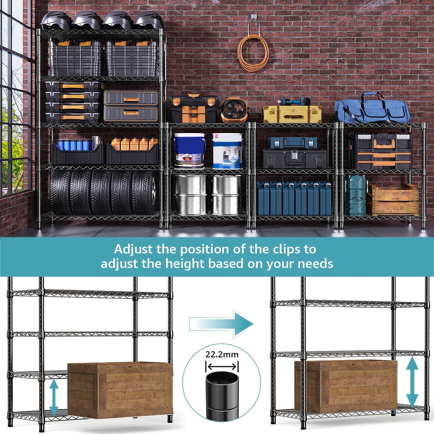 M MZG 1750 lbs Steel Storage Shelving 5-Tier Utility Shelving Unit Steel Organizer Wire Rack for Home,Kitchen,Office,Garage, 1750 LBS Capacity 17.7" D x 47.2" W x 72.3" H