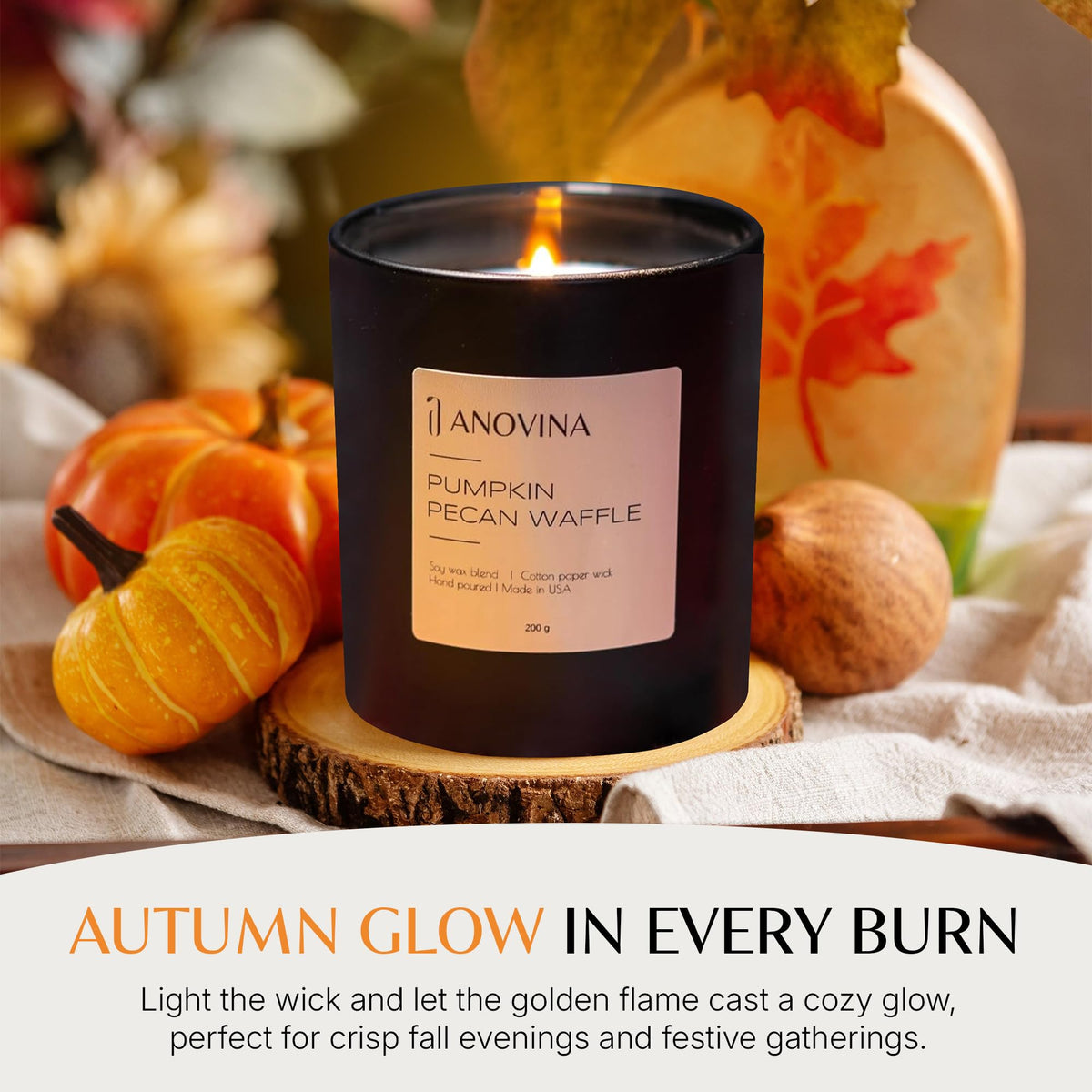 Anovina Pumpkin Candle – Fall Scented Candle with Premium Soy Wax Blend – Cozy Autumn & Holiday Gift Candle for Women and Men
