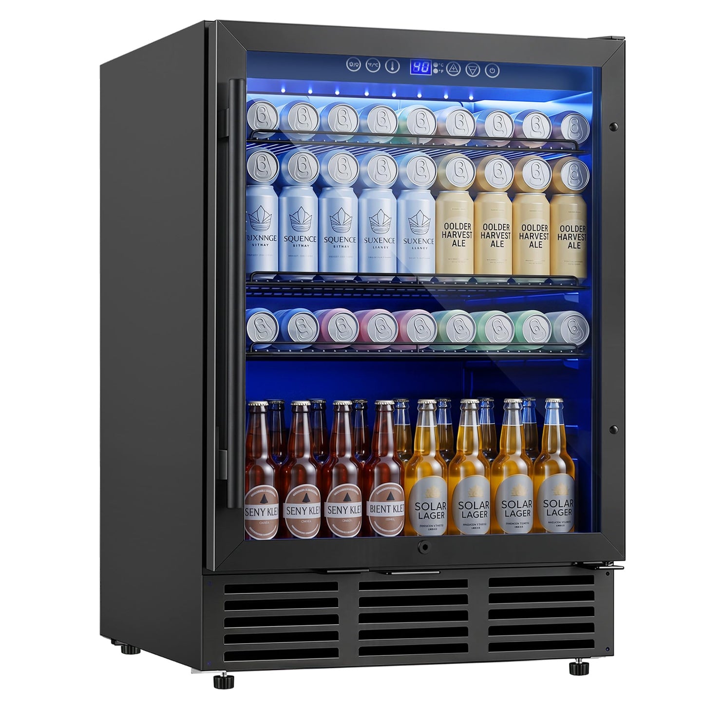 ICEVIVAL 24 Inch Beverage Refrigerator, 180 Cans Beverage Refrigerator with Glass Door, LED Light, Under Counter Refrigerator for Soda, Water, Wine, Drink Fridge for Home, Bar or Office